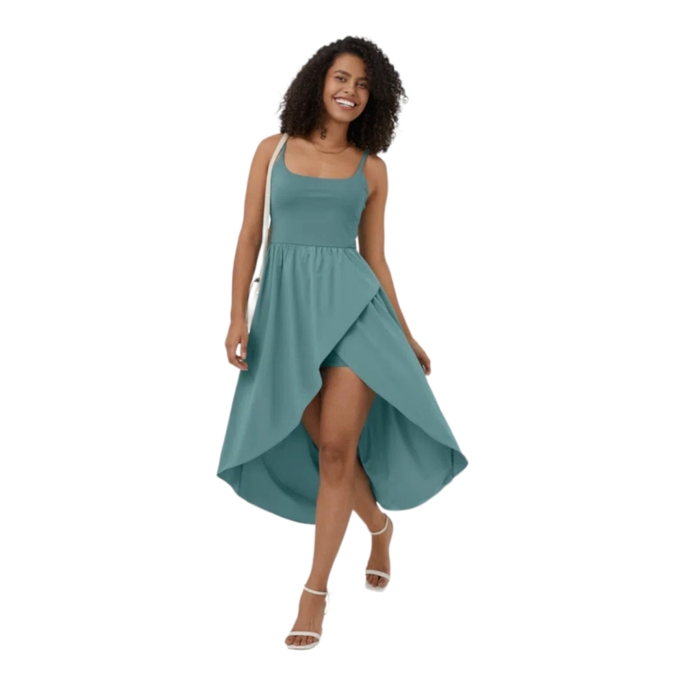 NWT Halara Breezeful Backless High Low 2-Piece Flowy Midi Blue Dress Size Medium